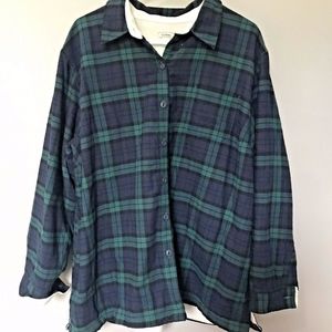 LL Bean Green Navy Plaid Fleece Lined Jacket 2x